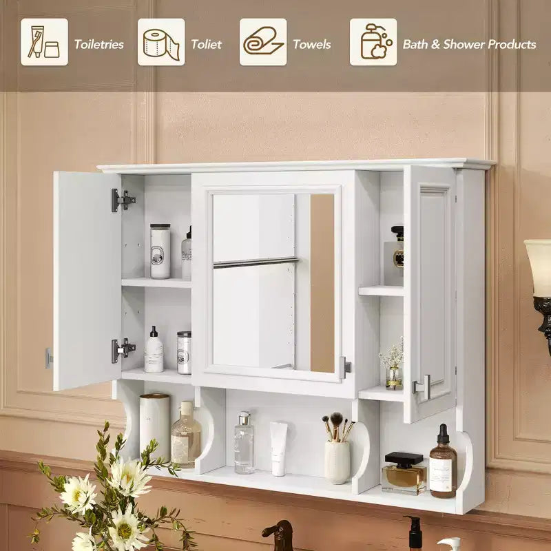 35 armoires de toilette murales modernes avec miroir et 3 étagères ouvertes