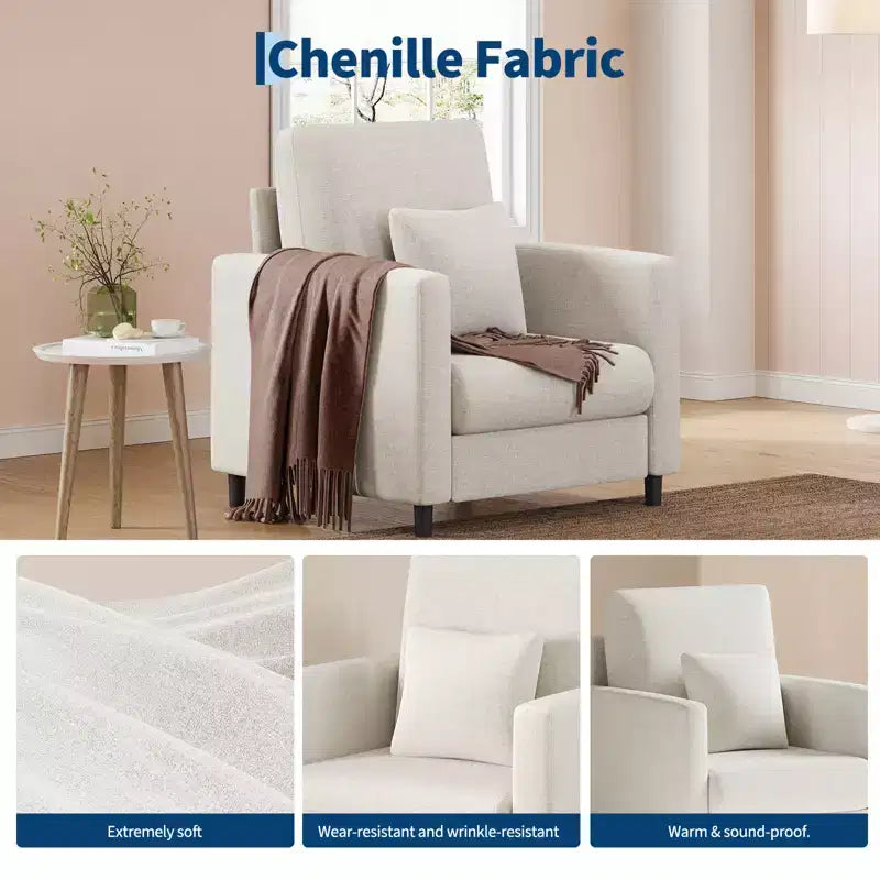 Canapé lounge Une chaise rembourrée moderne adaptée au salon ou à la chambre, dotée d'un cadre en bois de style milieu de siècle, confortable et compact.
