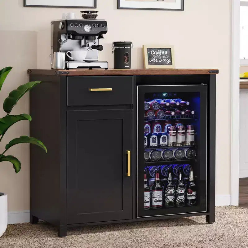 GDLF Coffee Bar with Mini Fridge Space, Mini Fridge Stand, Liquor Wine Cabinet for Dorm, Kitchen or Office, 39.4W X 20.9 D Tabletop Blac