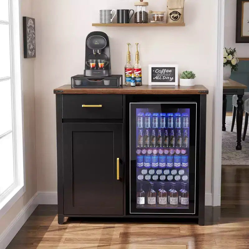 Meuble de bar à café avec espace pour mini-réfrigérateur, support pour mini-réfrigérateur, armoire à alcool et à vin pour dortoir