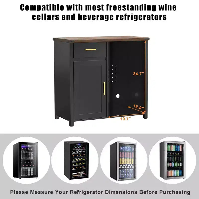 Meuble de bar à café avec espace pour mini-réfrigérateur, support pour mini-réfrigérateur, armoire à alcool et à vin pour dortoir
