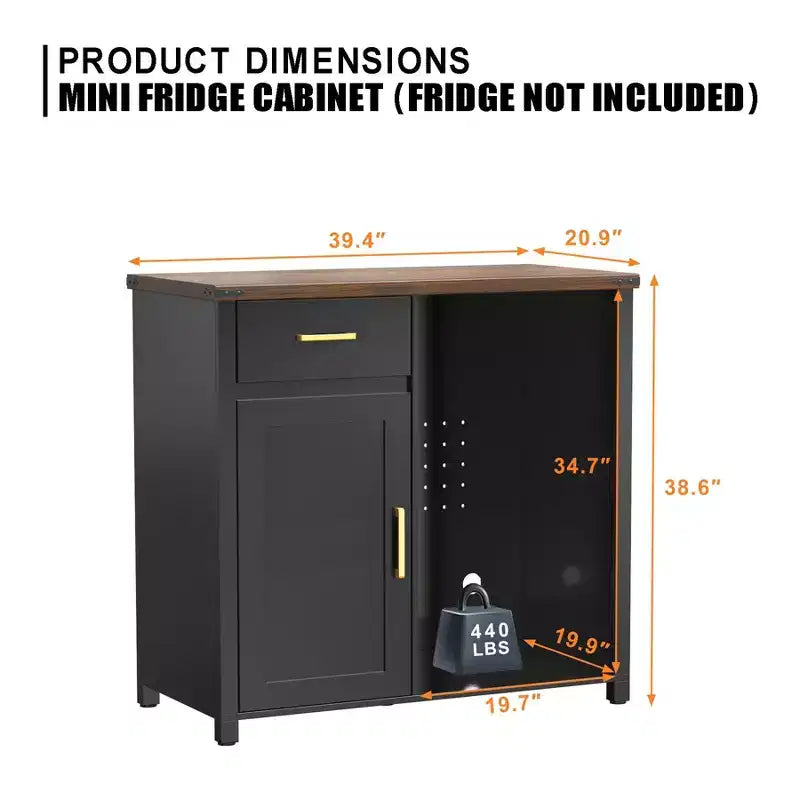 Meuble de bar à café avec espace pour mini-réfrigérateur, support pour mini-réfrigérateur, armoire à alcool et à vin pour dortoir