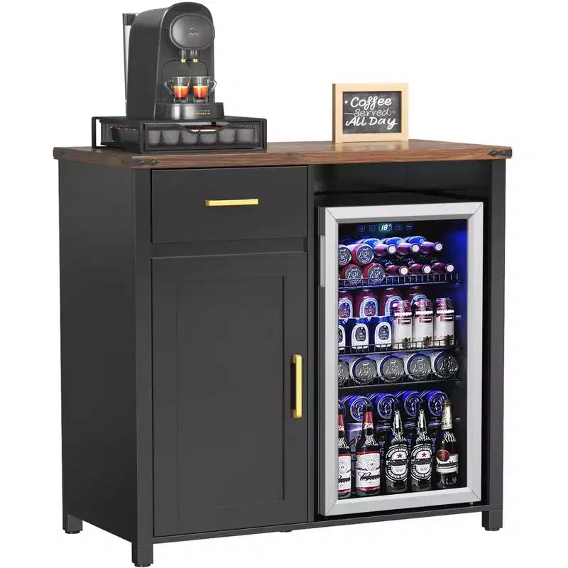 Meuble de bar à café avec espace pour mini-réfrigérateur, support pour mini-réfrigérateur, armoire à alcool et à vin pour dortoir
