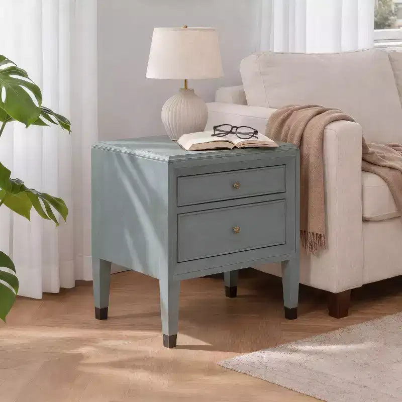 Table de chevet moderne en bois à 2 tiroirs