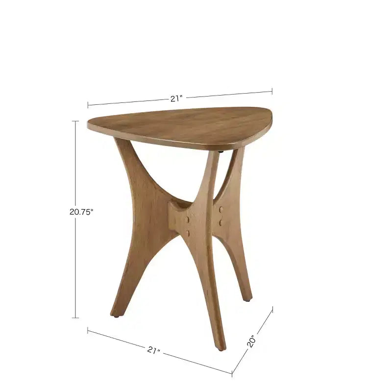 Table d'appoint triangulaire en bois avec piétement croisé