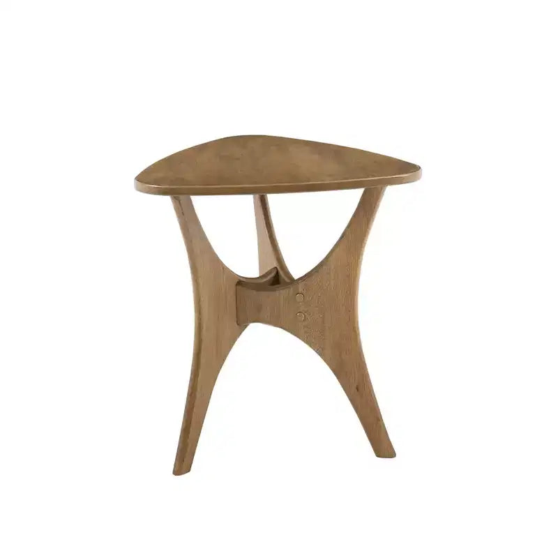Table d'appoint triangulaire en bois avec piétement croisé