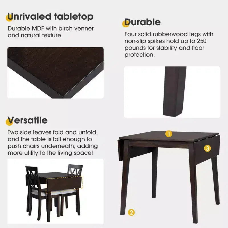Table de salle à manger extensible 29-45 avec rallonges et pieds en bois d'hévéa
