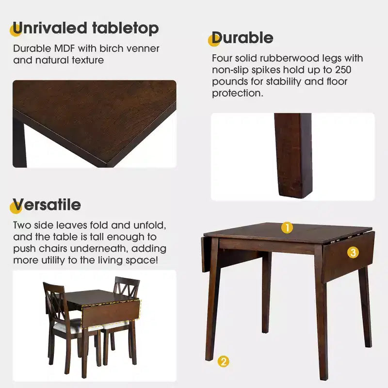Table de salle à manger extensible 29-45 avec rallonges et pieds en bois d'hévéa