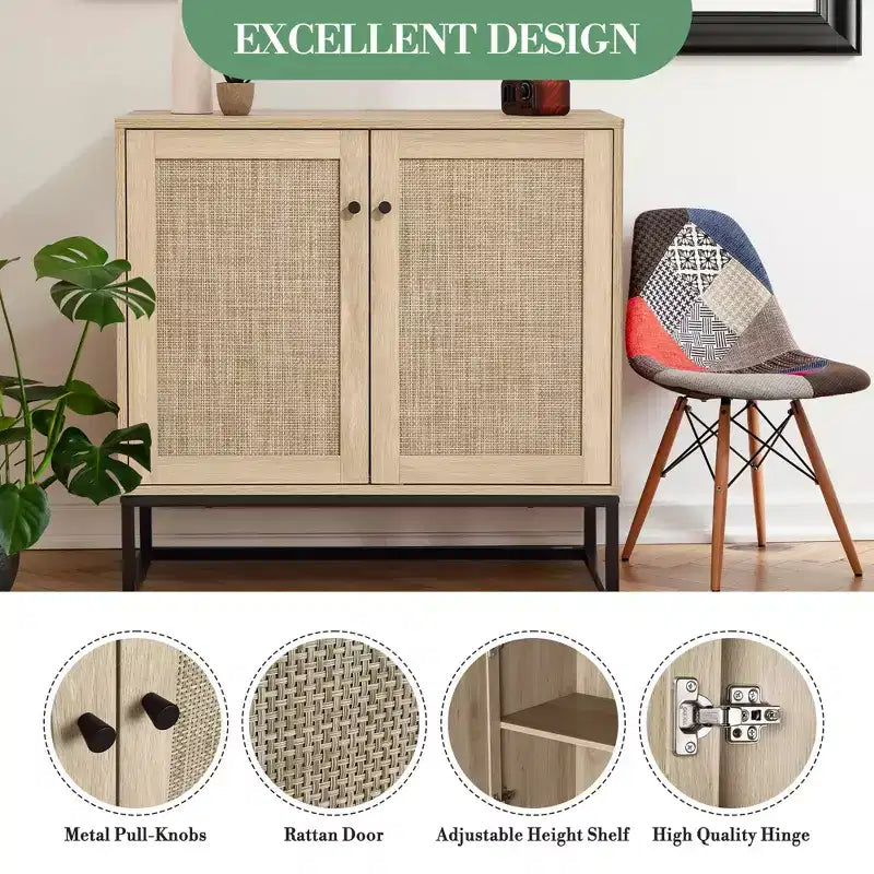 Meuble, Buffet en rotin avec portes décoratives
