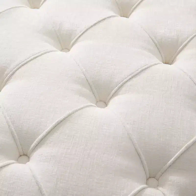 Table ottomane ronde touffue avec capitonnage boutonné en tissu chenille et repose-pieds