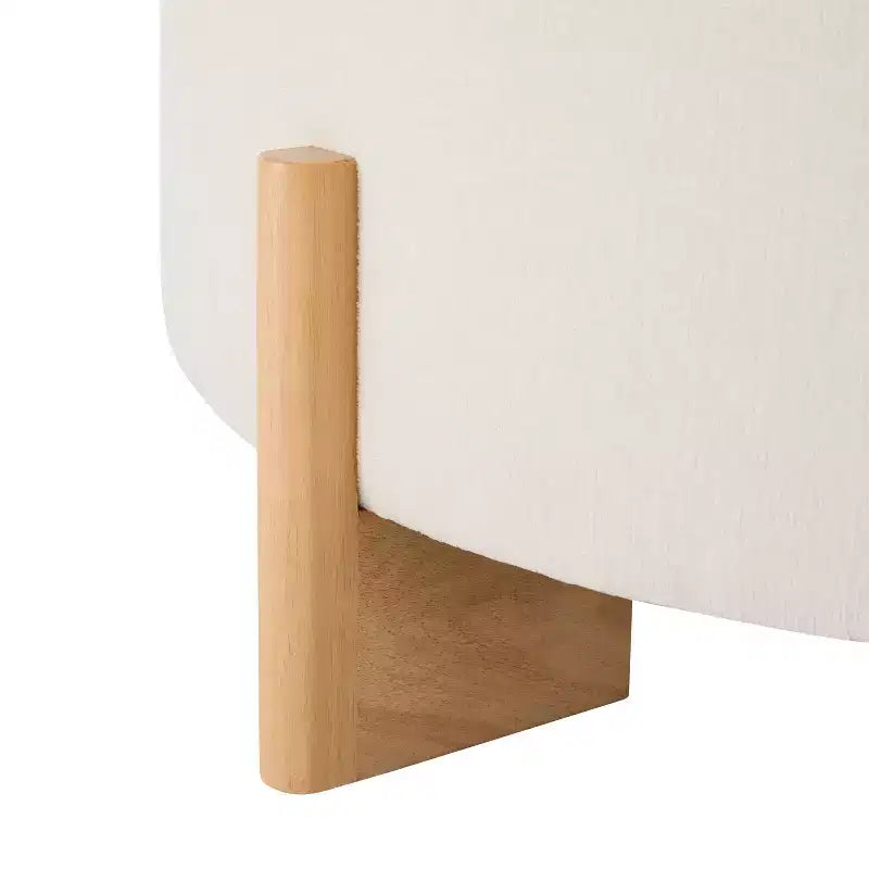 Table ottomane ronde touffue avec capitonnage boutonné en tissu chenille et repose-pieds