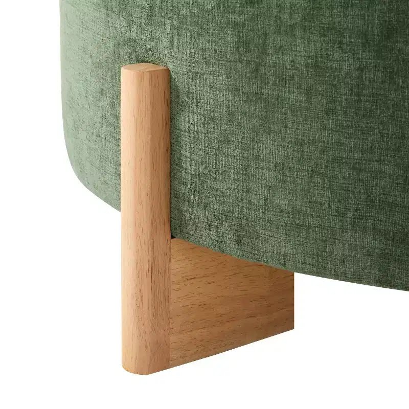 Table ottomane ronde touffue avec capitonnage boutonné en tissu chenille et repose-pieds