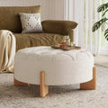 ModernLuxe Round Tufted Ottoman Modern Coffee Table Button Tufted Ottoman Chenille Fabric Footrest with Solid Wood Legs