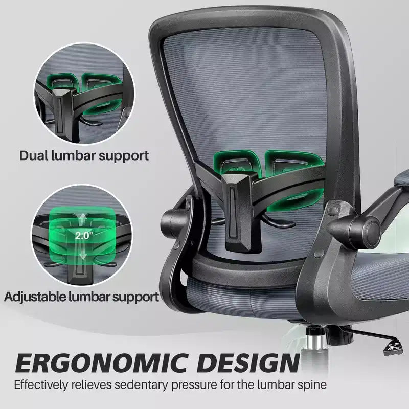 Chaise de bureau ergonomique, Chaise d'ordinateur en maille, avec support lombaire, Accoudoirs rotatifs et réversibles, Réglable en hauteur