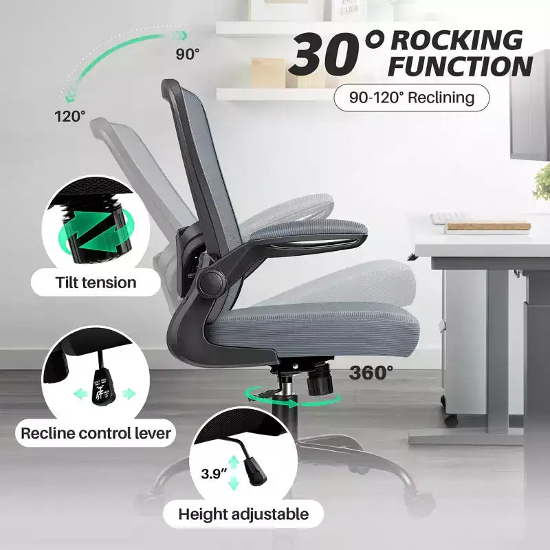 Chaise de bureau ergonomique, Chaise d'ordinateur en maille, avec support lombaire, Accoudoirs rotatifs et réversibles, Réglable en hauteur