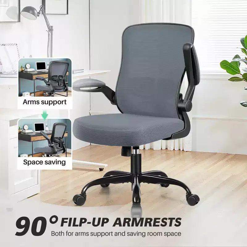 Chaise de bureau ergonomique, Chaise d'ordinateur en maille, avec support lombaire, Accoudoirs rotatifs et réversibles, Réglable en hauteur
