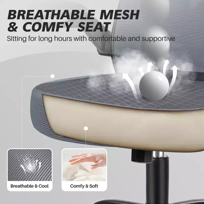 Chaise de bureau ergonomique, Chaise d'ordinateur en maille, avec support lombaire, Accoudoirs rotatifs et réversibles, Réglable en hauteur