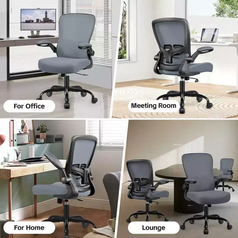 Chaise de bureau ergonomique, Chaise d'ordinateur en maille, avec support lombaire, Accoudoirs rotatifs et réversibles, Réglable en hauteur