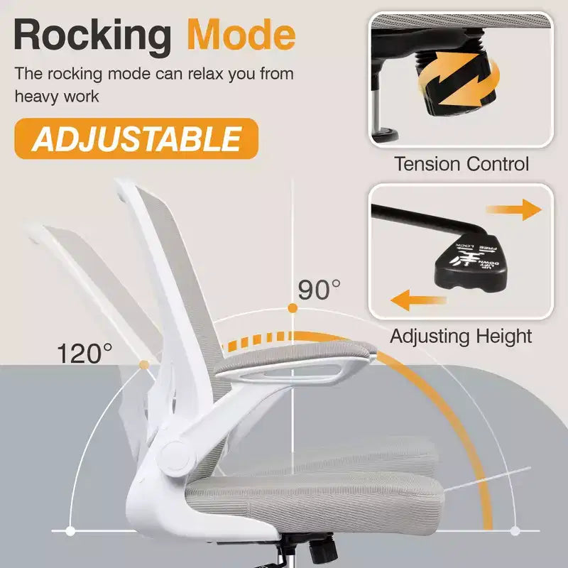 Chaise de bureau ergonomique, Chaise d'ordinateur en maille, avec support lombaire, Accoudoirs rotatifs et réversibles, Réglable en hauteur