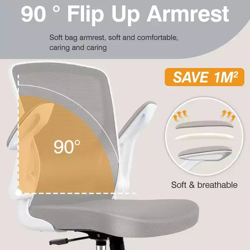 Chaise de bureau ergonomique, Chaise d'ordinateur en maille, avec support lombaire, Accoudoirs rotatifs et réversibles, Réglable en hauteur