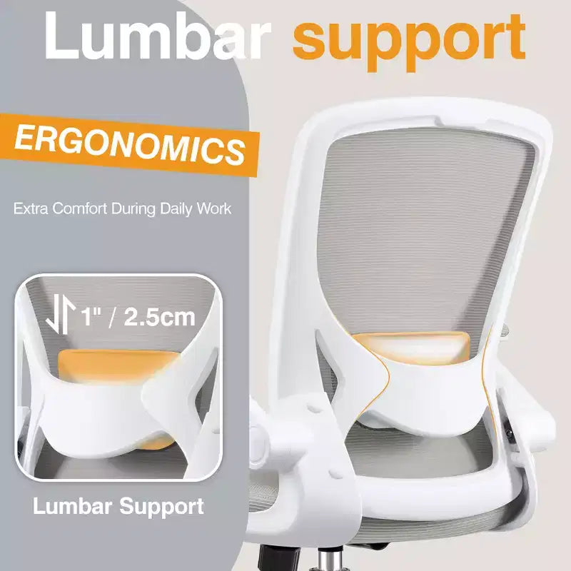Chaise de bureau ergonomique, Chaise d'ordinateur en maille, avec support lombaire, Accoudoirs rotatifs et réversibles, Réglable en hauteur