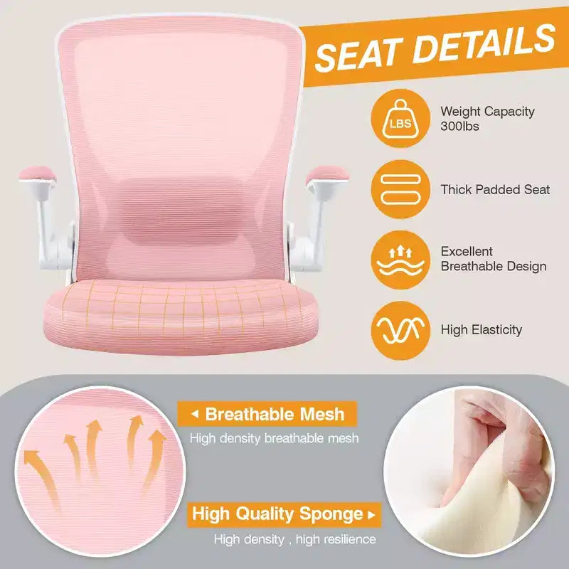Chaise de bureau ergonomique, Chaise d'ordinateur en maille, avec support lombaire, Accoudoirs rotatifs et réversibles, Réglable en hauteur