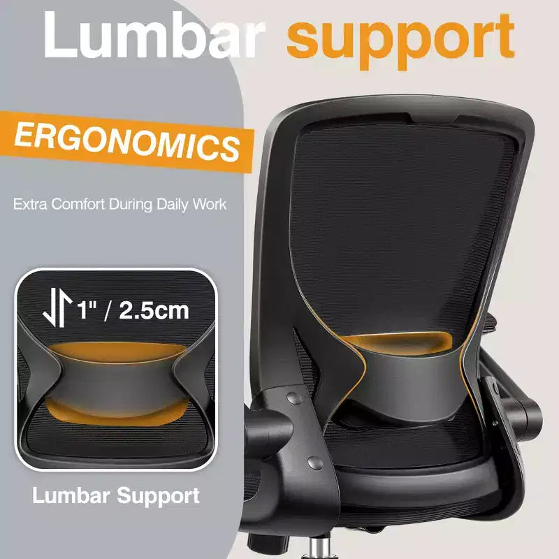 Chaise de bureau ergonomique, Chaise d'ordinateur en maille, avec support lombaire, Accoudoirs rotatifs et réversibles, Réglable en hauteur