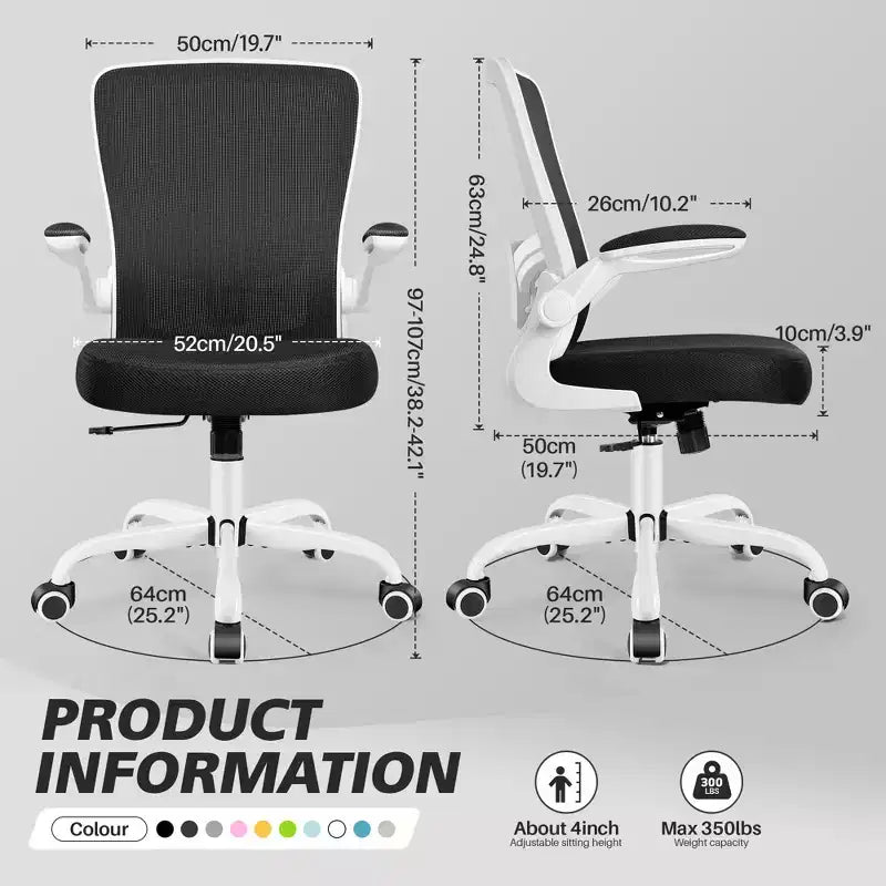 Chaise de bureau ergonomique, Chaise d'ordinateur en maille, avec support lombaire, Accoudoirs rotatifs et réversibles, Réglable en hauteur