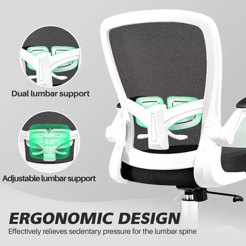 Chaise de bureau ergonomique, Chaise d'ordinateur en maille, avec support lombaire, Accoudoirs rotatifs et réversibles, Réglable en hauteur
