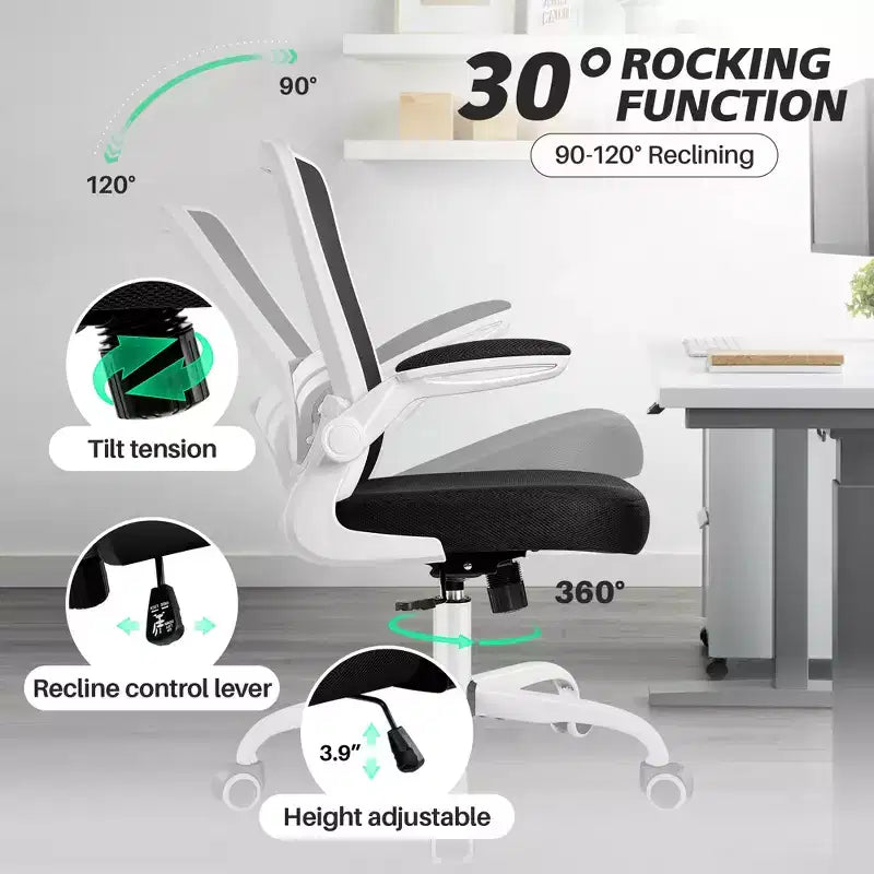 Chaise de bureau ergonomique, Chaise d'ordinateur en maille, avec support lombaire, Accoudoirs rotatifs et réversibles, Réglable en hauteur