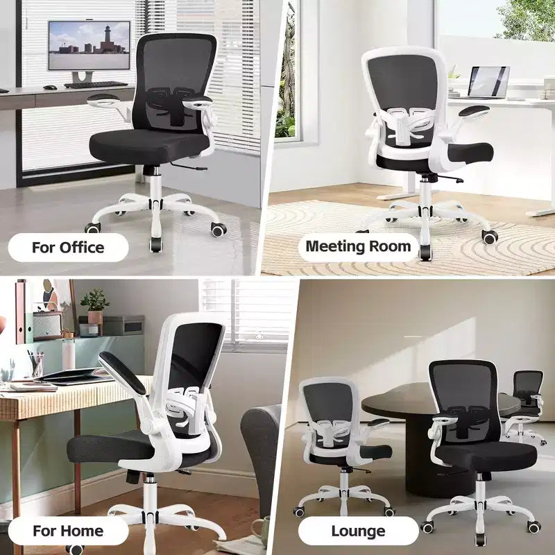 Chaise de bureau ergonomique, Chaise d'ordinateur en maille, avec support lombaire, Accoudoirs rotatifs et réversibles, Réglable en hauteur