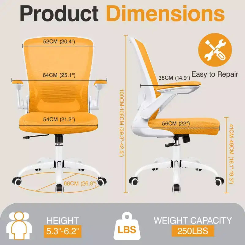 Chaise de bureau ergonomique, Chaise d'ordinateur en maille, avec support lombaire, Accoudoirs rotatifs et réversibles, Réglable en hauteur