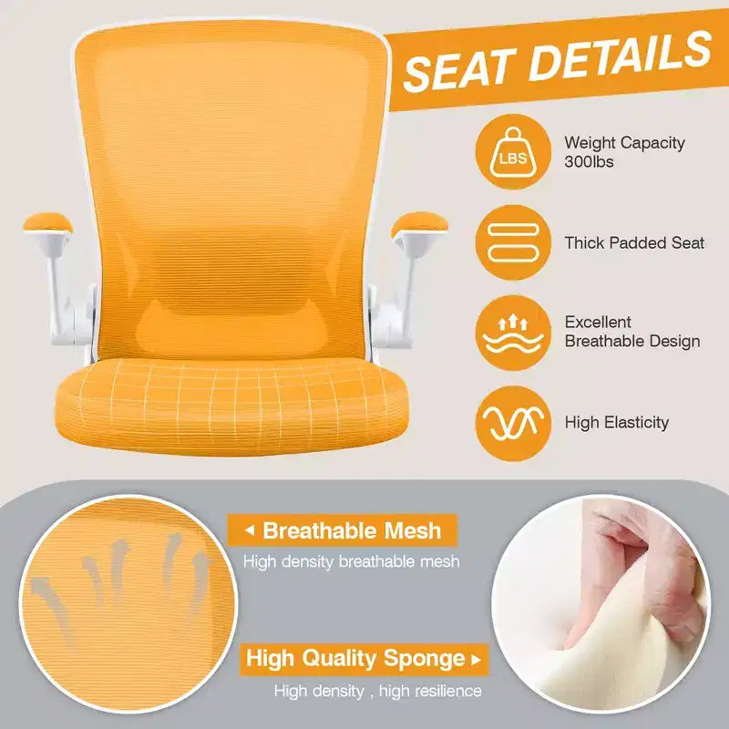 Chaise de bureau ergonomique, Chaise d'ordinateur en maille, avec support lombaire, Accoudoirs rotatifs et réversibles, Réglable en hauteur