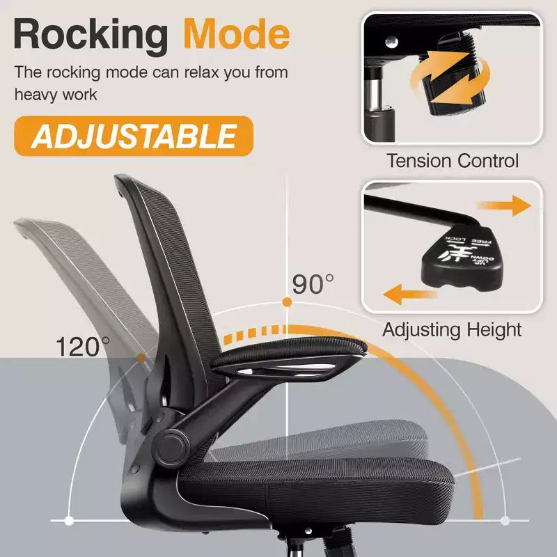Chaise de bureau ergonomique, Chaise d'ordinateur en maille, avec support lombaire, Accoudoirs rotatifs et réversibles, Réglable en hauteur
