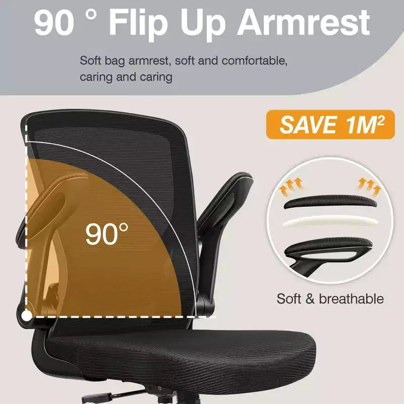 Chaise de bureau ergonomique, Chaise d'ordinateur en maille, avec support lombaire, Accoudoirs rotatifs et réversibles, Réglable en hauteur