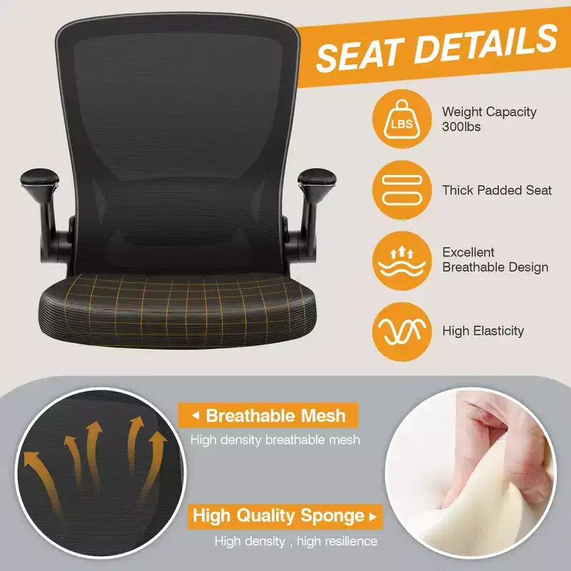 Chaise de bureau ergonomique, Chaise d'ordinateur en maille, avec support lombaire, Accoudoirs rotatifs et réversibles, Réglable en hauteur