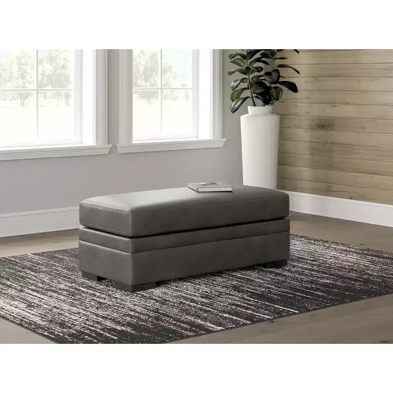 Grand pouf d'appoint, Revêtement en similicuir suédé ultra doux, Gris ombre