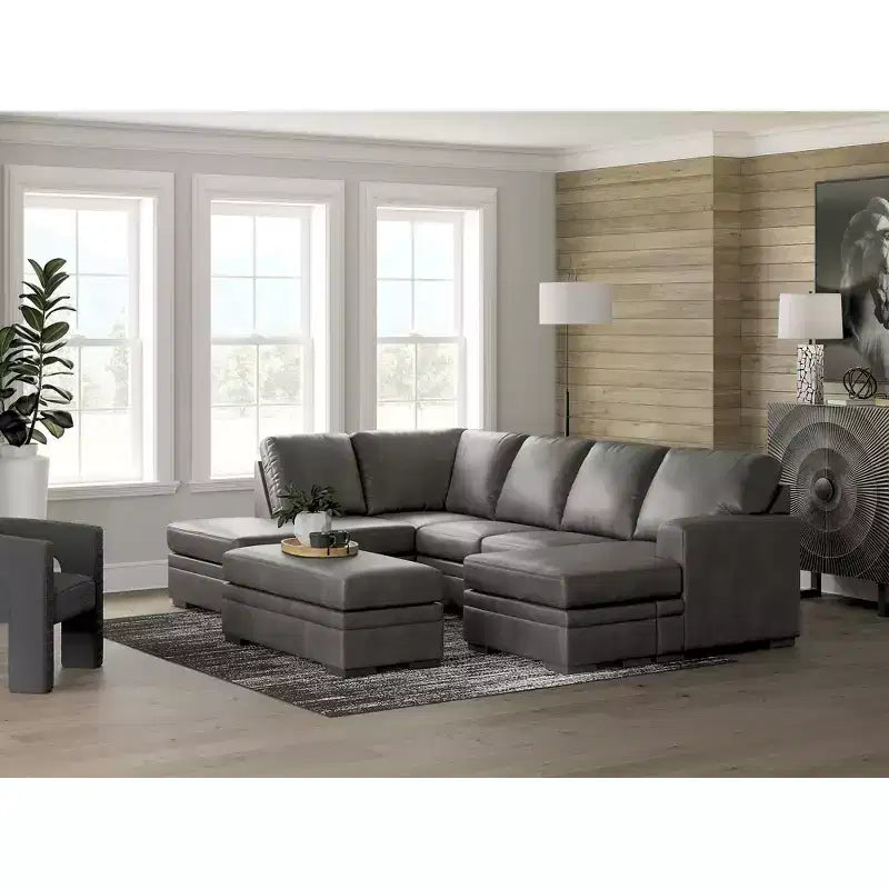 Grand pouf d'appoint, Revêtement en similicuir suédé ultra doux, Gris ombre