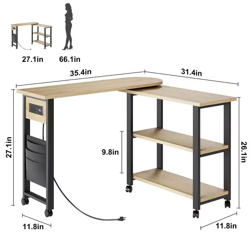 Table d'appoint pivotante à 360° pour canapé, table basse mobile à 2 niveaux, poche de rangement supplémentaire, 6 roulettes pivotantes verrouillables, polyvalente pour salon, chambre à coucher