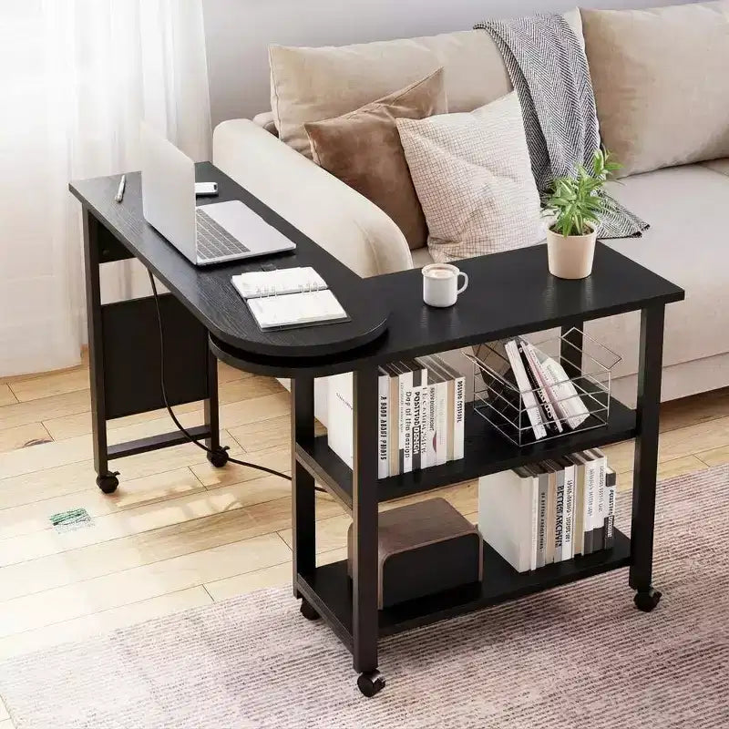 Table d'appoint pivotante à 360° pour canapé, table basse mobile à 2 niveaux, poche de rangement supplémentaire, 6 roulettes pivotantes verrouillables, polyvalente pour salon, chambre à coucher