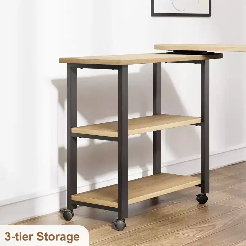 Table d'appoint pivotante à 360° pour canapé, table basse mobile à 2 niveaux, poche de rangement supplémentaire, 6 roulettes pivotantes verrouillables, polyvalente pour salon, chambre à coucher