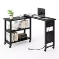 360 Rotating Sofa Side Table  2-Tier Movable Coffee Table, Extra Storage Pocket, 6 Lockable Swivel Wheels, Versatile for Living Room, Bedroom