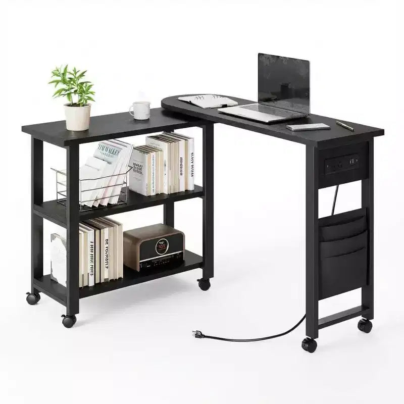 360 Rotating Sofa Side Table  2-Tier Movable Coffee Table, Extra Storage Pocket, 6 Lockable Swivel Wheels, Versatile for Living Room, Bedroom