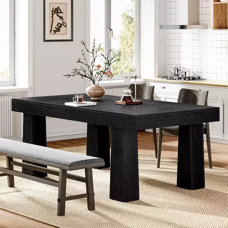 Lantine 63'' Modern Rectangular Dining Table with Heavy Duty Tapered Legs, Black, for Dining Room, Cafe, Restaurant, Easy Assembly.