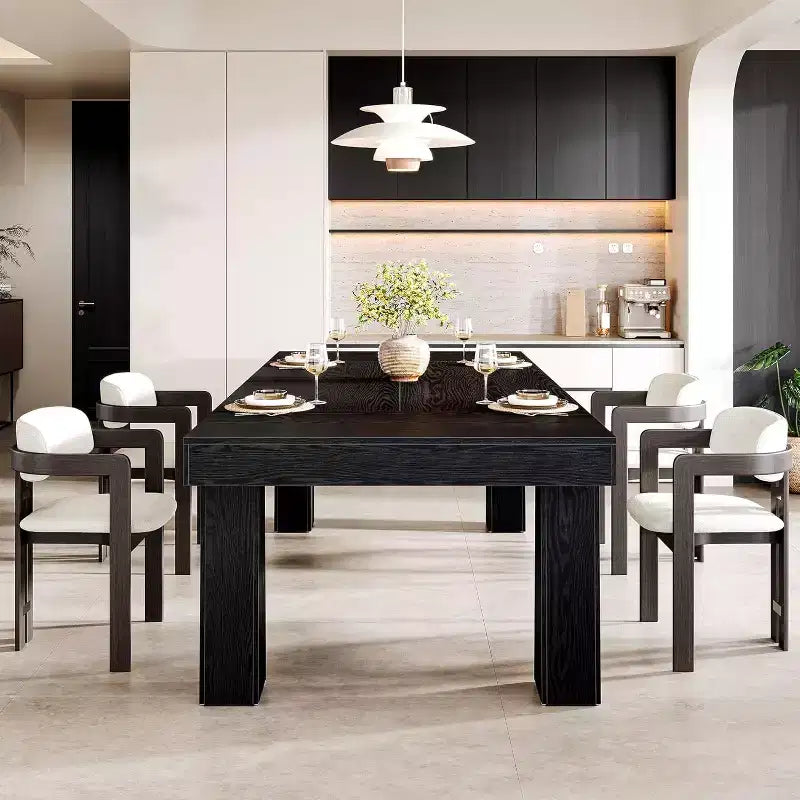 Table à manger rectangulaire moderne de 160 cm avec pieds coniques robustes, noire, pour salle à manger