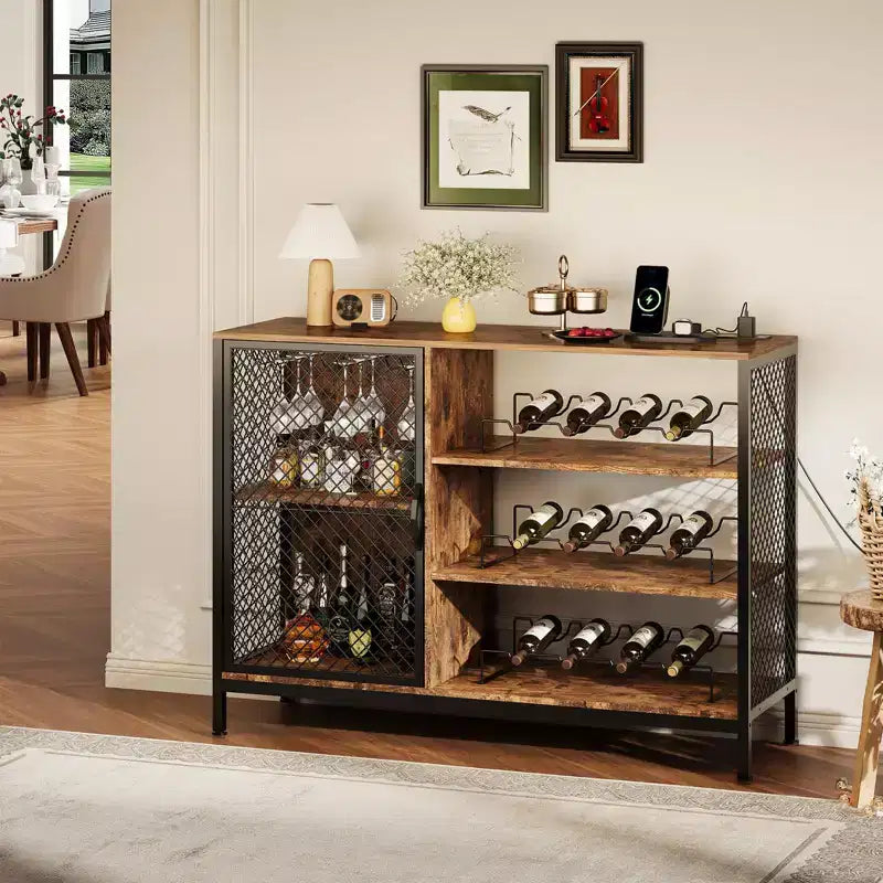 Meuble de bar à café, meuble à vin industriel de 42/47 po avec lumières DEL