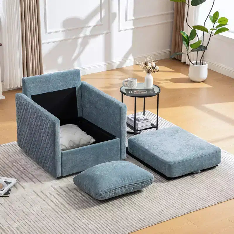 Fauteuil pivotant carré rembourré moderne de 75 cm avec rangement dissimulé