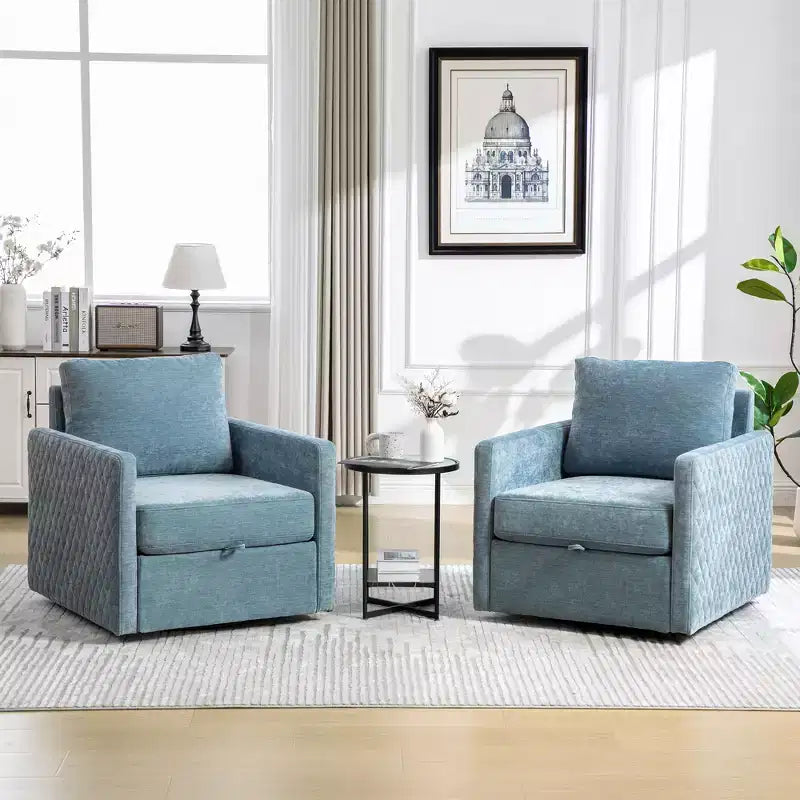 Fauteuil pivotant carré rembourré moderne de 75 cm avec rangement dissimulé