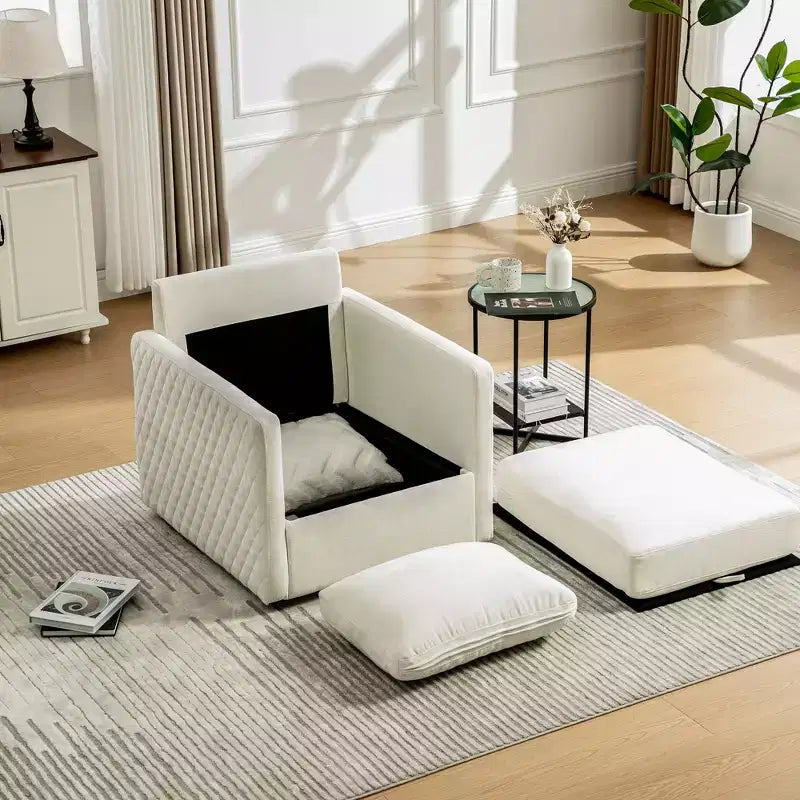 Fauteuil pivotant carré rembourré moderne de 75 cm avec rangement dissimulé