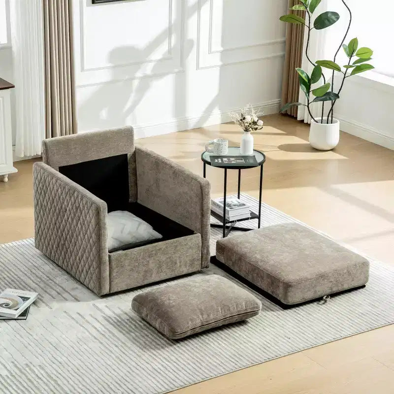 Fauteuil pivotant carré rembourré moderne de 75 cm avec rangement dissimulé